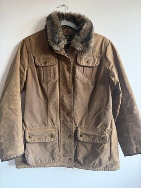 Barbour Women's Brown Waxed Jacket with Faux Fur Collar size U.S. 6